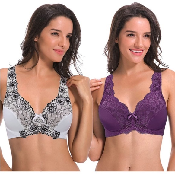 🆕 Women's Minimizer Unlined Underwire Bra with Lace Embroidery-2 Pack - Picture 1 of 3
